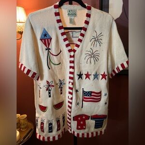 VTG Quacker Factory Red and White Striped Cardigan